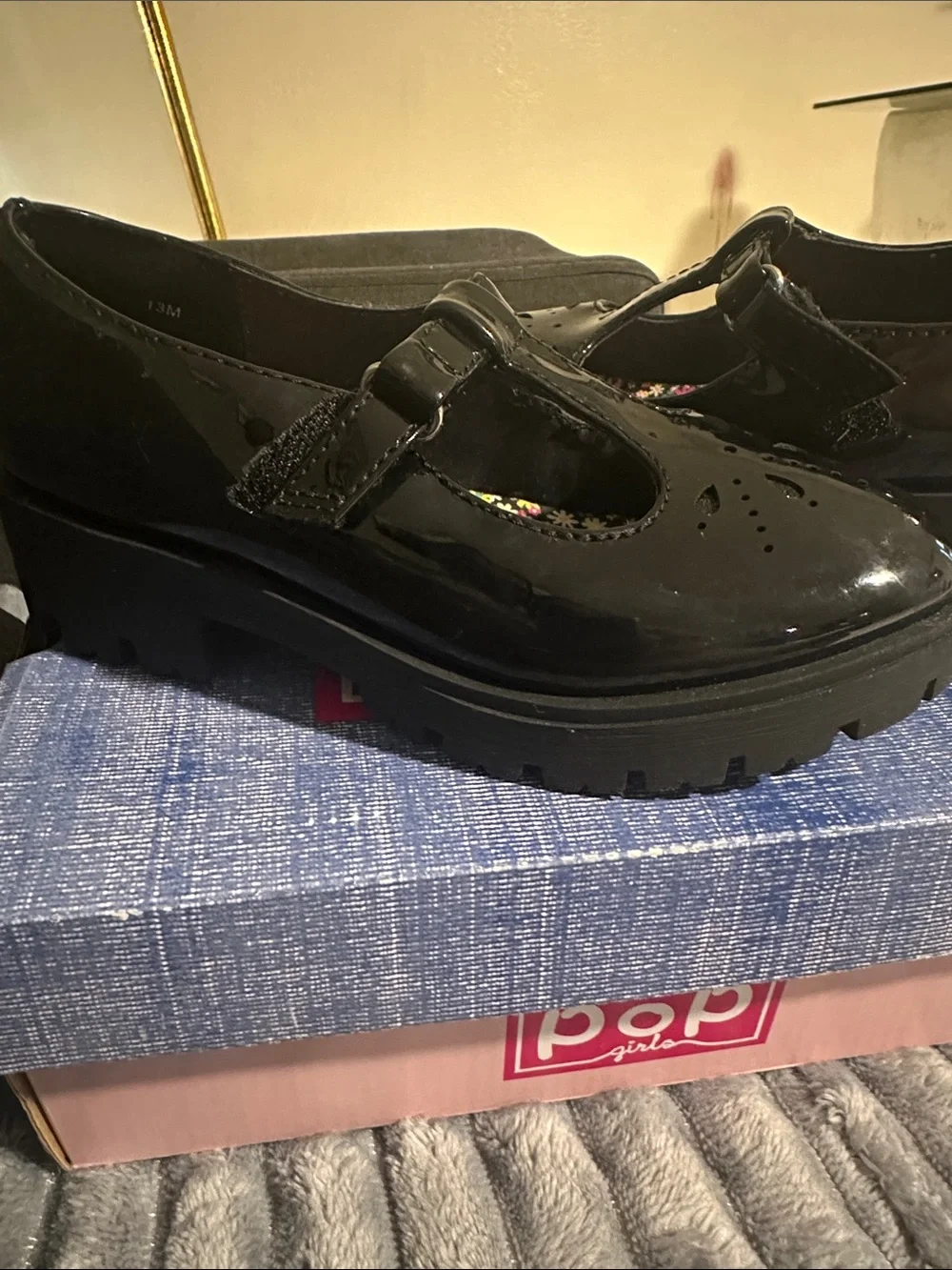 pop Black Patent Mary Jane Lofty Platform Flats